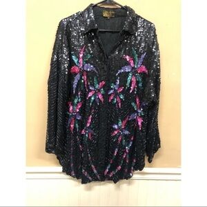 Eves allure vintage Silk Sequin Beaded Black Shirt